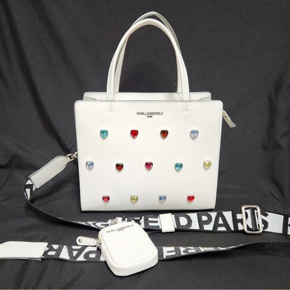 Karl Lagerfeld White Heart Embellished Women's Bag - Picture 2 of 8
